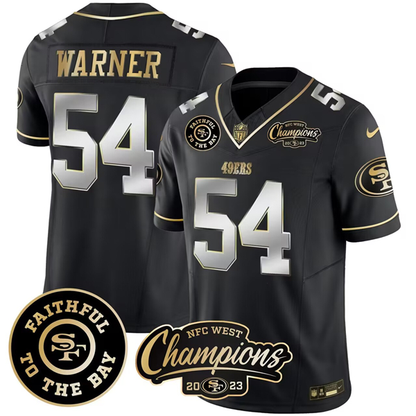 Men's San Francisco 49ers Active Player Custom Black Faithful & 2023 F.U.S.E. West Champions Patch Vapor Limited Stitched Football Jersey Men's San Francisco 49ers Active Player Custom Black Faithful & 2023 F.U.S.E. West Champions Patch Vapor Limited Stitched Football Jersey
